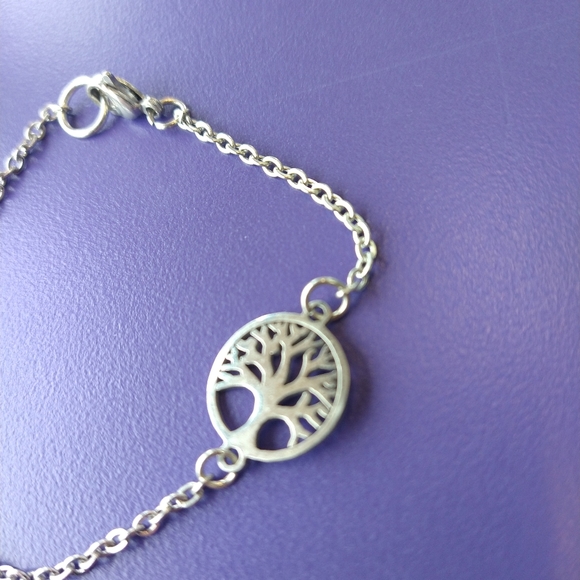 Tree of Life & Feather Charm Bracelet SS Stainless Steel Silver Deck Your Wrist - Picture 5 of 6